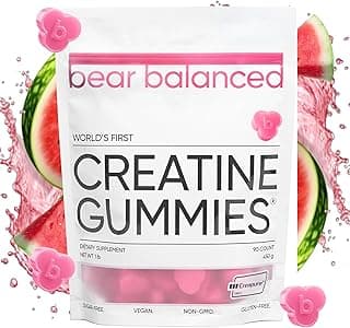 Bear Balanced Creatine Gummies for Men & Women - Creapure® Creatine Monohydrate, L-Theanine, L-Tyrosine & B12 for Muscle Growth, Strength, Focus, Energy & Health - Low Calorie, Sugar-Free, & Vegan - Produto 10 mais recomendado com 4 estrelas