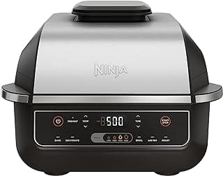 Ninja EG201 Foodi Churrasqueira interna 6 em 1 com fritura ao ar, assar, grelhar e desidratar, 2ª geração, lavável na lava-louças, preto/prata - Produto 9 mais recomendado com 4.6 estrelas