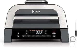 Ninja DG551 Foodi Smart XL Churrasqueira interna 6 em 1 com fritura a ar, assar, grelhar e desidratar, termômetro inteligente Foodi, 2ª geração, preto/prata - Produto 6 mais recomendado com 4.6 estrelas