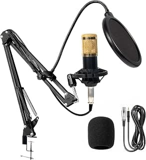 Microfone Condensador, Kit Microfone Condensador com Braço Articulado e Pop Filter para Transmissão Ao Vivo, Podcast, Gravação de Audio - Produto 5 mais recomendado com 4.2 estrelas