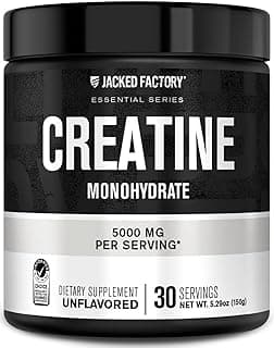 Jacked Factory Creatine Monohydrate Powder 150g - 5g Daily Creatine Supplement for Men and Women, Vegan-Friendly, Third-Party Tested - 30 Servings, Unflavored - Produto 2 mais recomendado com 4.6 estrelas
