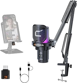 Comica EJoy Uni Pro Microfone USB Sem Fio para PC, PS4, PS5, Celular USB-C e Mac, Microfone Condensador com Braço Articulado para Twitch, Streaming, Podcast,Cancelamento de Ruído,Mudo e Monitoramento - Produto 7 mais recomendado com 4.3 estrelas