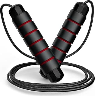 Corda de pular sem emaranhados, cabo de corda de salto rápido com rolamentos de esferas para mulheres, homens e crianças, corda de salto de aço ajustável com alças de espuma para fitness, exercícios em casa e corpo fino - Produto 2 mais recomendado com 4.6 estrelas