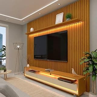 Rack com Painel Ripado para Tv até 85 Polegadas Led 3 Gavetas com Rodízios 230cm Gelius Naturale Naturale - Produto 5 mais recomendado com 4.6 estrelas