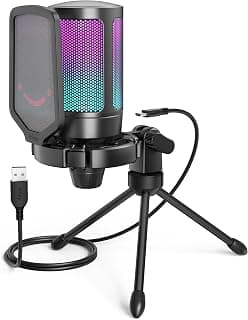 FIFINE Microfone USB Para Jogos Para PS5 PC, Microfone Condensador Com Mudo Rápido, Indicador RGB, Suporte De Tripé, Pop Filter, Suporte De Choque, Controle De Ganho Para Twitch Podcasts -A6V - Produto 1 mais recomendado com 4.8 estrelas