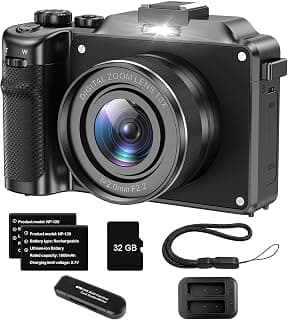 Câmera Mirrorless Retrô 64MP | Filmadora 4K Ultra HD com Wi-Fi | Leve e Portátil para Viagens & Vlog - Produto 6 mais recomendado com 4.4 estrelas