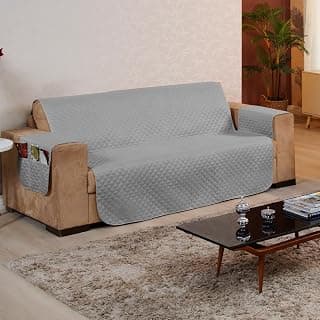 Capa Protetora para Sofá 4 Lugares Reversível - Para Pets e Crianças, Tecido Macio, Fácil de Lavar, Antipelo - Proteção com Estilo e Praticidade no Dia a Dia - FV Enxovais (Cinza, 4 Lugares) - Produto 8 mais recomendado com 3.8 estrelas