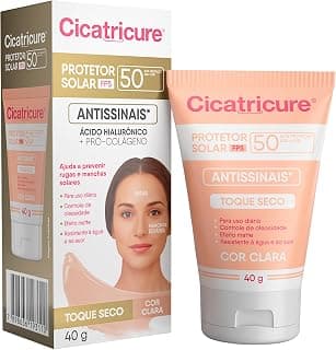 Cicatricure Protetor Solar Facial FPS 50 Antissinais Toque Seco Cor Clara, Previne Rugas e Manchas, Ultra Proteção UVA UVB, Ácido Hialurônico para Pele Oleosa, 40 ml - Produto 9 mais recomendado com 4.6 estrelas