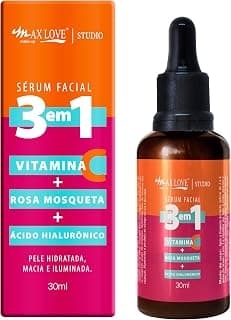 Max Love Serum Facial 3 em 1 Vitamina + C Rosa Mosqueta + Ácido Hialurônico - Pele Hidratada, Macia e Iluminada 30ml - Produto 3 mais recomendado com 4.5 estrelas