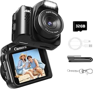 Mini Camera Fotografica 4k, Camera Digital Mini Câmera Retrô para Crianças E Adultos, com Cartão De 32 GB - Produto 9 mais recomendado com 0 estrelas