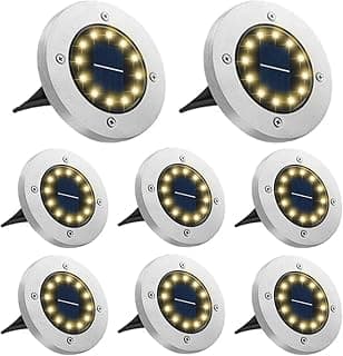 Luzes de Chão Solares para Exteriores, Luzes de Jardim Solares Brilhantes de LED com IP65 de Resistência à Água,Sensor de Luz Liga/Desliga Automático Iluminação de 8 a 10 horas(8pcs,Branco quente) - Produto 8 mais recomendado com 0 estrelas