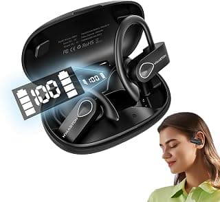 H'MASTON Fone de Ouvido Bluetooth Fone Sem Fio Esportivo com Microfone para iPhone Samsung Android Tela de LED RS-51 (Preto) - Produto 2 mais recomendado com 4.5 estrelas