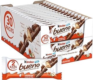 Kinder Bueno Milk Chocolate and Hazelnut Cream Candy Bar, 30 Packs, 2 Individually Wrapped 1.5 oz Per Pack - Produto 1 mais recomendado com 4.7 estrelas
