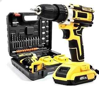 Furadeira e Parafusadeira de Impacto Sem Fio 48V Com LED, 2 Baterias Recarregáveis, Kit 32 Acessórios + Maleta Premium – Alta Potência para Uso Profissional e Doméstico - Produto 10 mais recomendado com 3.8 estrelas