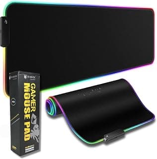 Mouse Pad Gamer Grande RGB, MTS, 80x30cm, 4mm de Espessura, Antiderrapante, Speed Control, 13 modos de iluminação, 7 Cores, Impermeável, Bordas Costuradas, Cabo USB - Ideal para Setup Gamer - Produto 7 mais recomendado com 4.8 estrelas