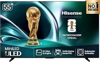 Hisense Smart TV 4K 55" Polegadas 55U7QG Mini Led 144Hz com Dolby Vision IQ, HDR10+ Adaptative, Dolby Vision IQ, Dolby Gaming, HLG, Filmmaker Mode, Dolby Atmos, Compatibilidade Alexa, Google Home - Produto 10 mais recomendado com 0 estrelas