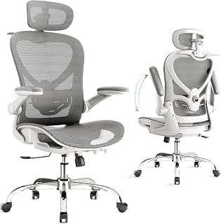 Cadeira de Escritorio com Encosto de Cabeça 3D, Cadeira Ergonomica com Cabide, Cadeira Executiva com Suporte Lombar 2D e Braços Rebatíveis, Assento e Encosto de Malha, Cinza - Produto 4 mais recomendado com 4.3 estrelas