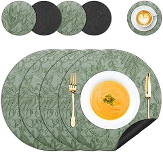 4 peças de jogo americano de couro com tapetes para copos, tapetes de mesa de jantar de couro antiderrapante, tapetes de mesa redondos laváveis e resistentes ao calor para casa, restaurante - Produto 7 mais recomendado com 0 estrelas
