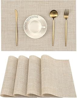 Leetaltree Jogo americano bege conjunto de 4 - tapetes antiderrapantes resistentes ao calor para mesa de jantar, tapetes de mesa de vinil de PVC duráveis laváveis (bege, 4) - Produto 1 mais recomendado com 4.5 estrelas