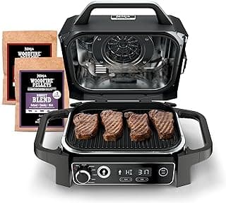 Ninja OG701 Woodfire Outdoor Grill & Smoker, 7-in-1 Master Grill, BBQ Smoker, & Air Fryer plus Bake, Roast, Dehydrate, & Broil, uses Ninja Woodfire Pellets, Weather-Resistant, Portable, Electric, Grey - Produto 2 mais recomendado com 4.7 estrelas